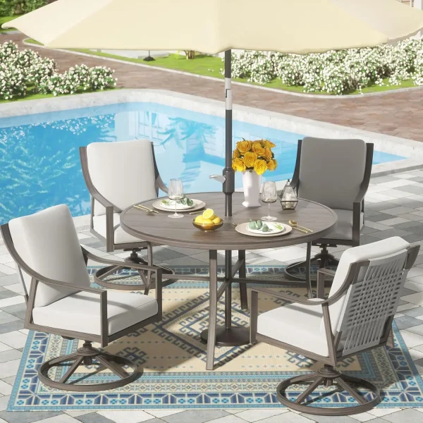 Patio Dining Set Swivel Rocking Chairs