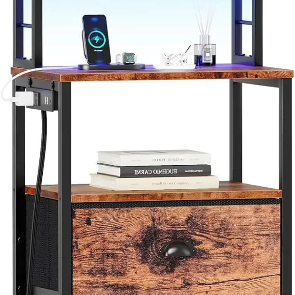 44" Bedside Table Charging Station LED