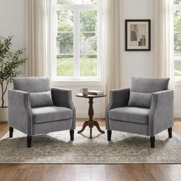 Linen Accent Chairs With Lumbar Pillow