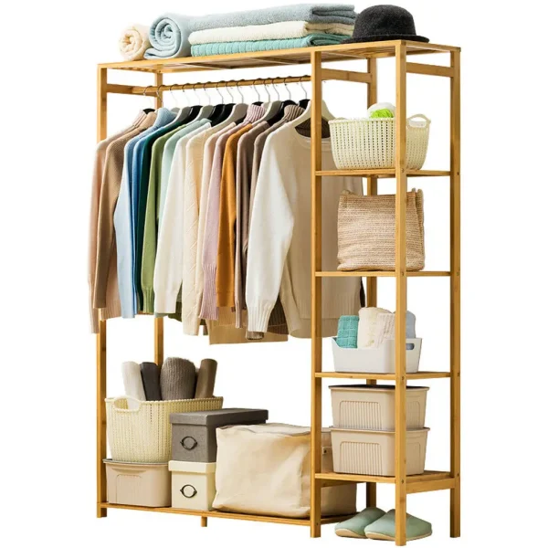 Wood Garment Rack with Shelves