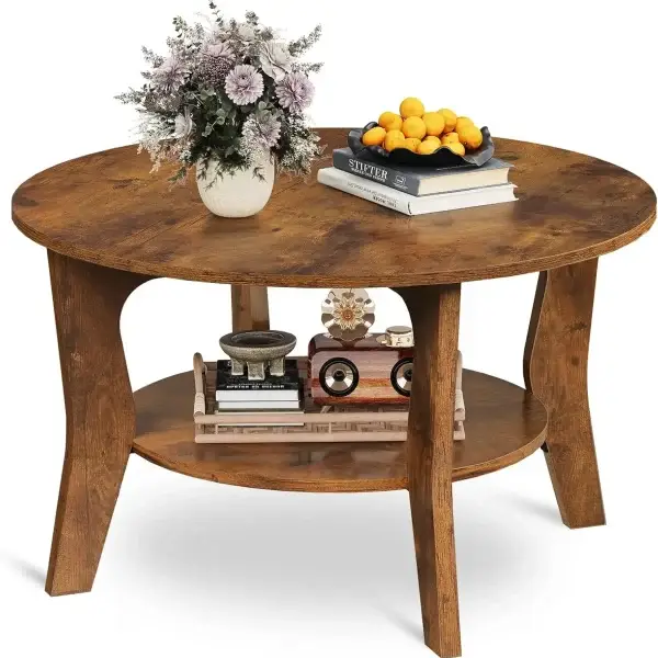 Round Coffee Table With Storage Shelf