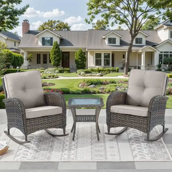 Outdoor Rattan Rocking Chairs Set of 2