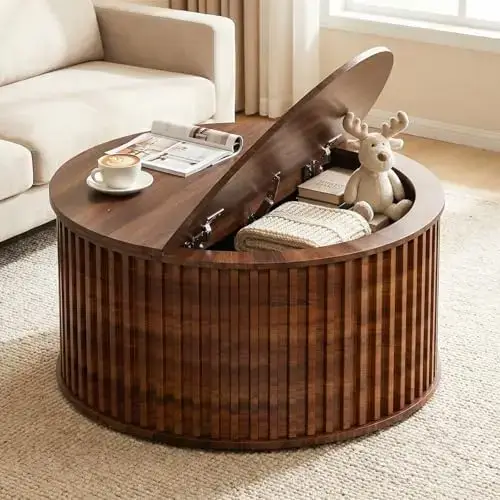 Round Fluted Coffee Table With Storage