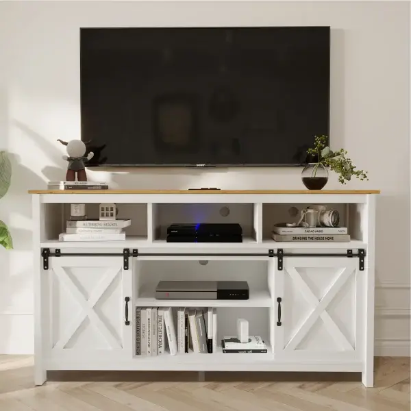 Farmhouse TV Stand with Barn Doors
