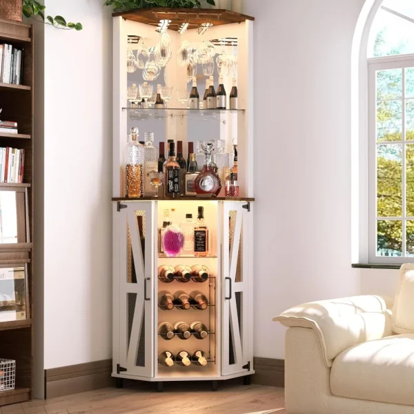 68.9-Inch Corner Bar Cabinet with LED Lights