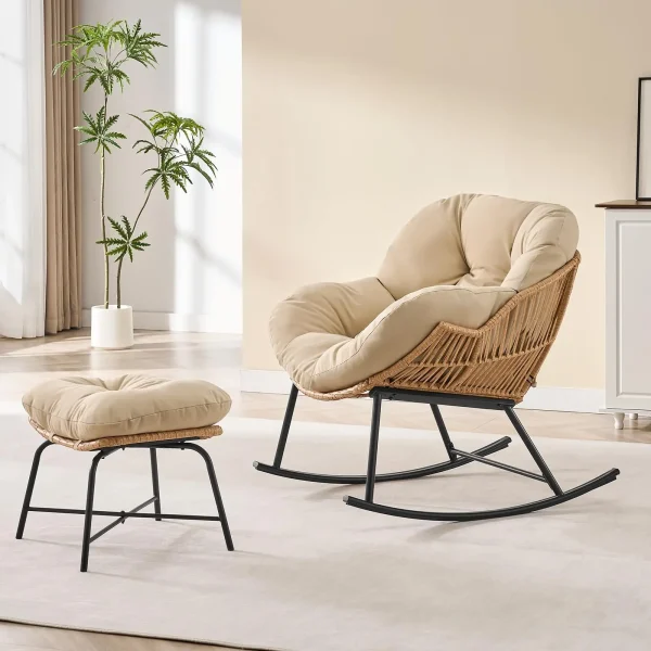 Oversized Papasan Rocking Chair With Ottoman