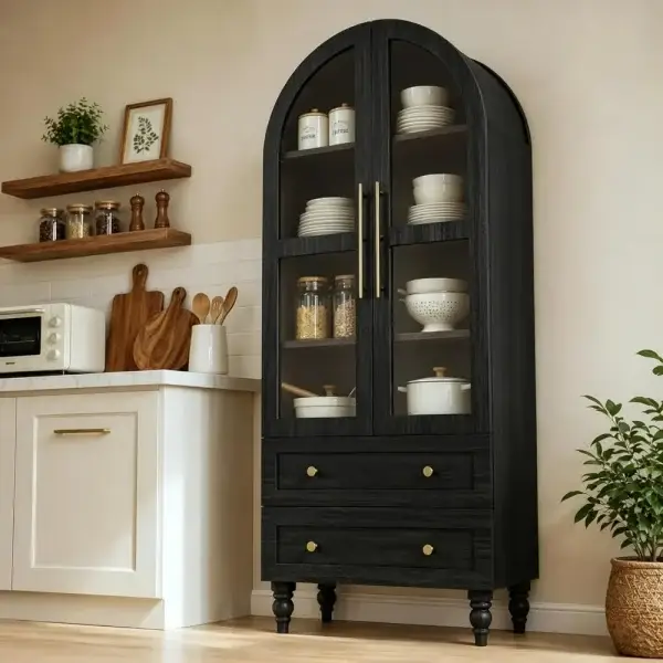 71-Inch Tall Pantry Cabinet with Glass Doors