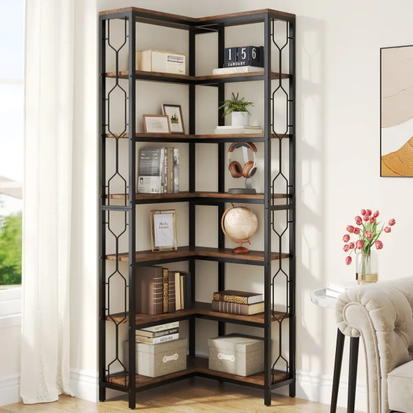 7-Tier Industrial Corner Bookshelf