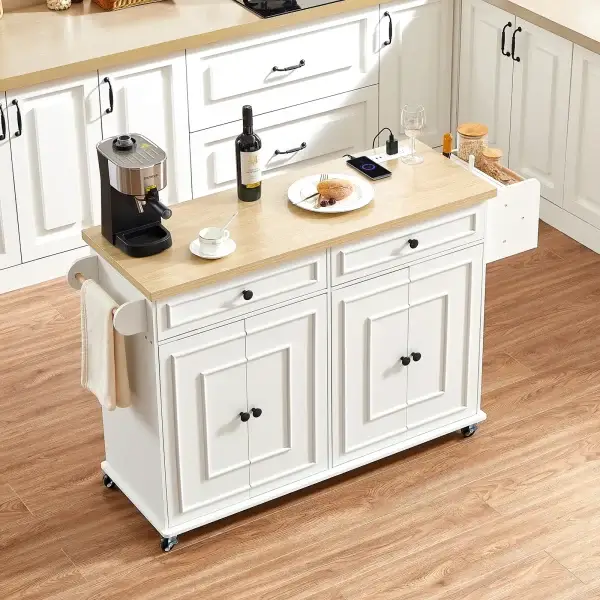 60-Inch Rolling Kitchen Island with Drop-Leaf Table
