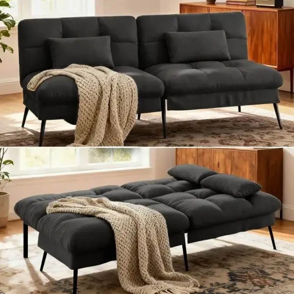 72" Convertible Futon Sofa Bed with Reclining Backrest