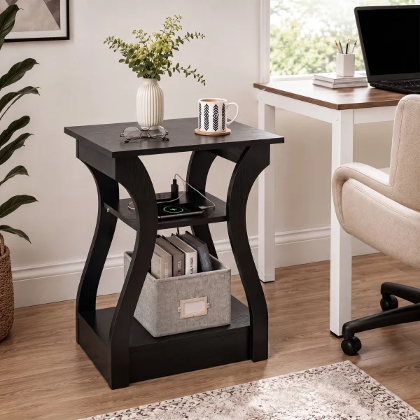3-Tier Curved End Table with Charging Station