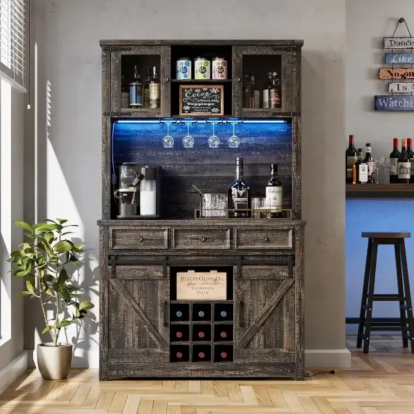 72-Inch Coffee Bar Cabinet with LED Lights